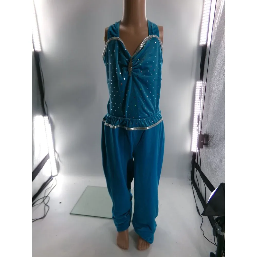 Pre-Owned Dance Costume Large Child Turquoise A Wish Come True 10211 Jazz Tap C